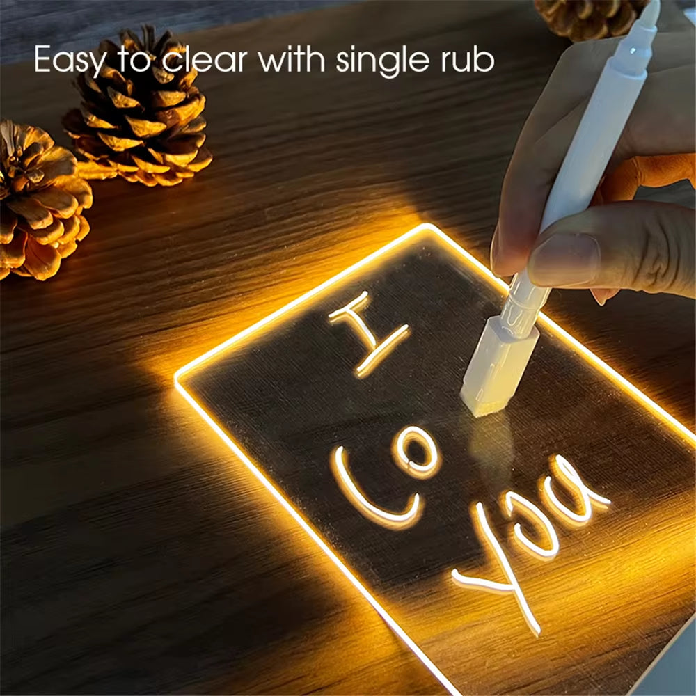 Transparent LED Night Light – USB Acrylic Message Board with Erasable Calendar