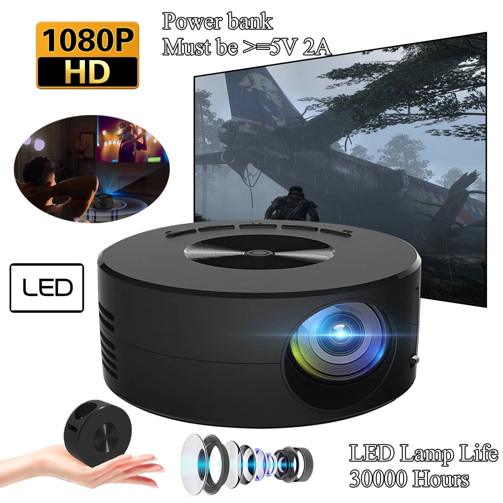 HD Mini Projector 1080P – Portable LED Home Theater with Remote Control