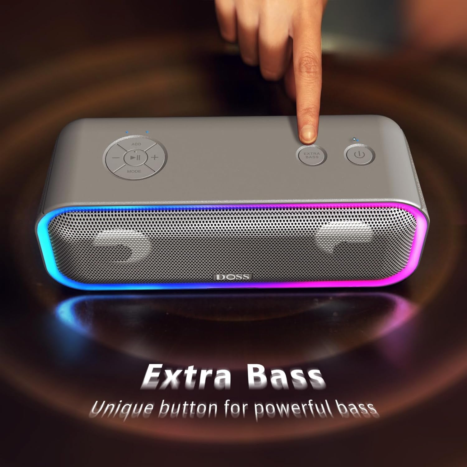 Soundbox Pro+ Bluetooth Speaker: 24W Power, IPX6 Waterproof, 15H Playtime, Mixed Color Lights - Grey