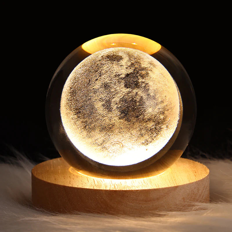 3D Saturn Crystal Ball Night Light with Wooden Base