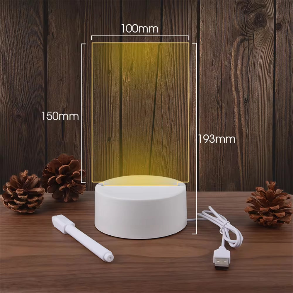 Transparent LED Night Light – USB Acrylic Message Board with Erasable Calendar