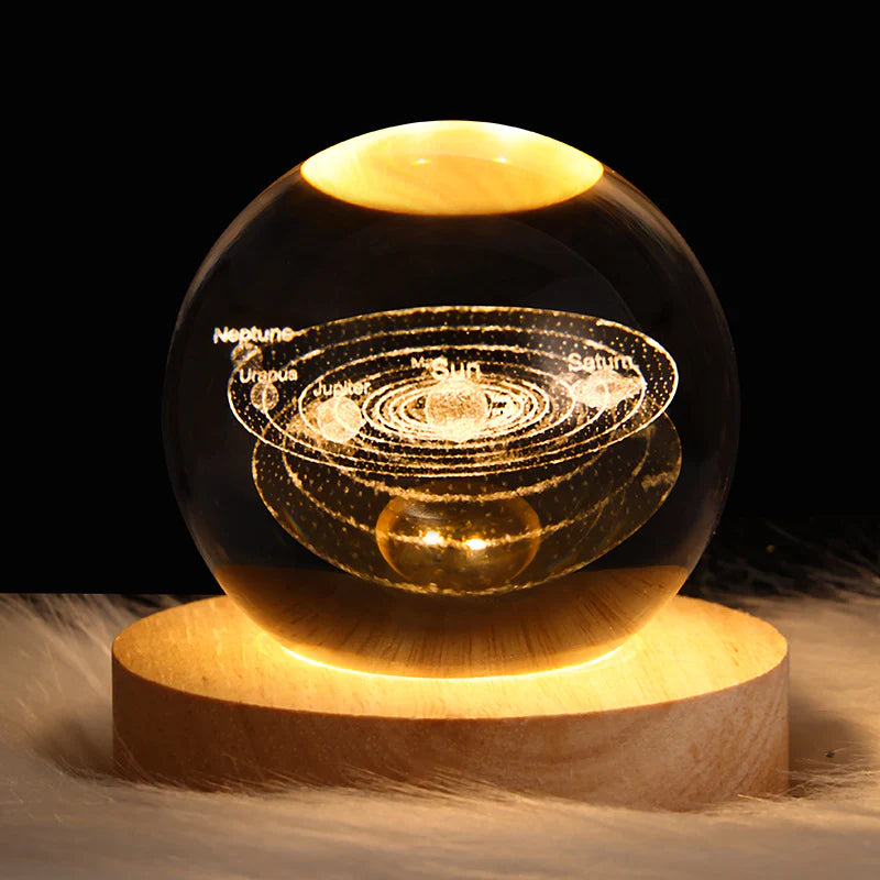 3D Saturn Crystal Ball Night Light with Wooden Base