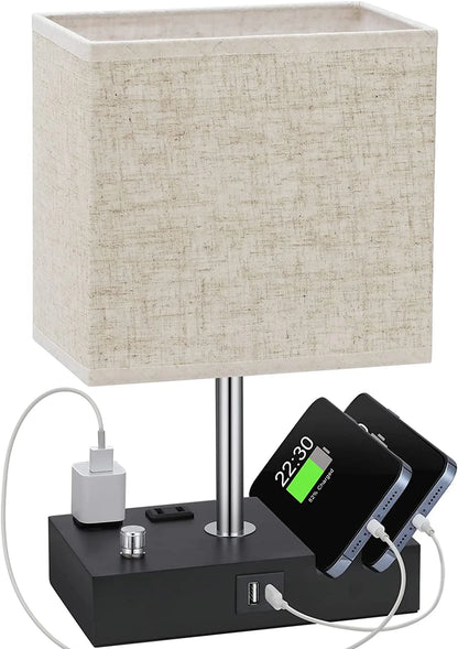 Dimmable Bedside Lamp with USB Charging & Phone Stands