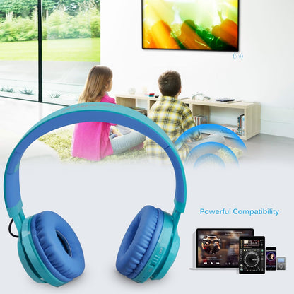 WT-7S Kids Bluetooth Headphones – LED Light-Up, Foldable, Wireless Headset with Mic & Volume Control (Blue)