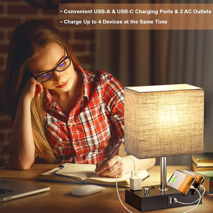 Dimmable Bedside Lamp with USB Charging & Phone Stands