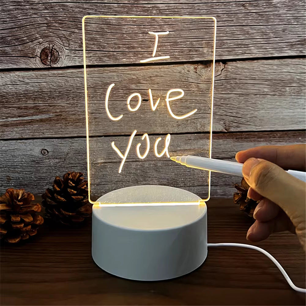 Transparent LED Night Light – USB Acrylic Message Board with Erasable Calendar