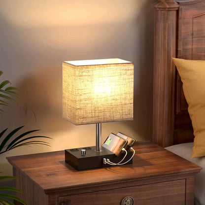 Dimmable Bedside Lamp with USB Charging & Phone Stands