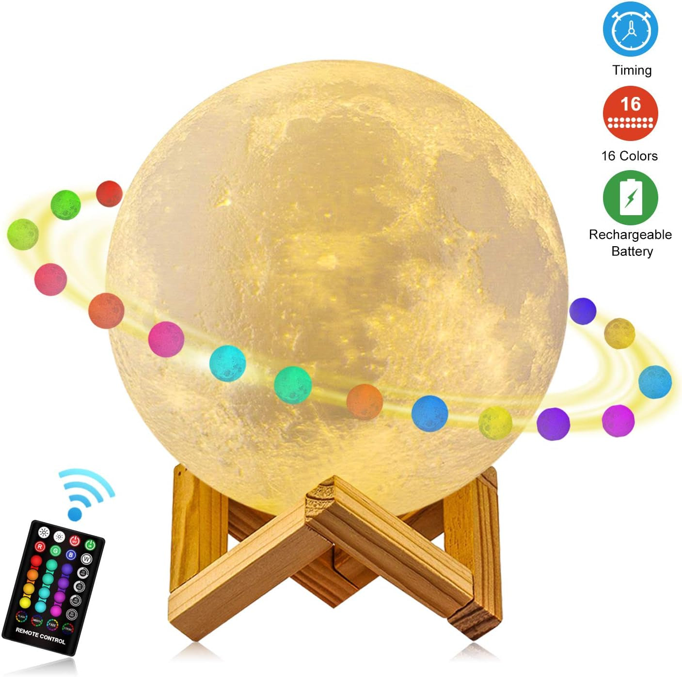 Moon Lamp 9.6" - 16 Colors, Remote & Touch Control, USB Rechargeable