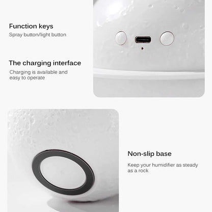 Moon Lamp Humidifier - 2-in-1 Night Light & Humidifier, USB Rechargeable, 3D LED with 3 Colors (330ml)