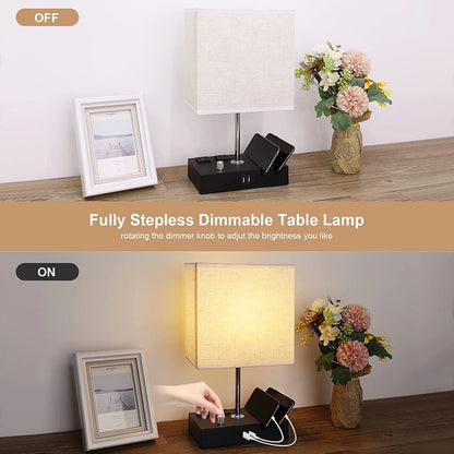 Dimmable Bedside Lamp with USB Charging & Phone Stands