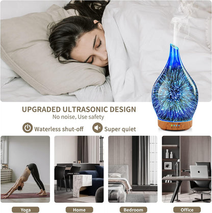 3D Glass Aromatherapy Oil Diffuser, 100ml Ultrasonic Humidifier with Timer & Auto Shut-Off