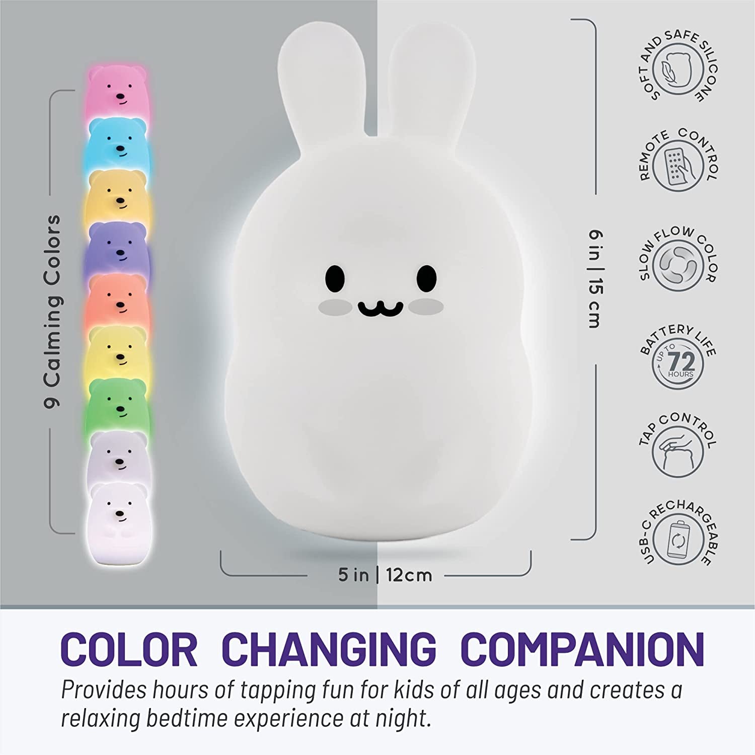 dorable Bunny Night Light for Kids - Rechargeable & Soothing Glow for Sweet Dreams!