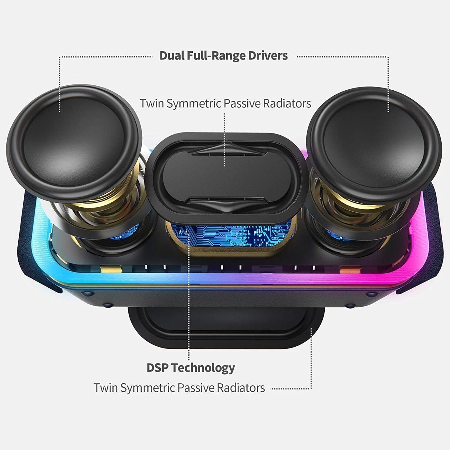 Soundbox Pro+ Bluetooth Speaker: 24W Power, IPX6 Waterproof, 15H Playtime, Mixed Color Lights - Grey