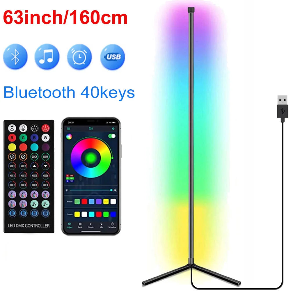 160cm RGB Dimmable Smart Corner Floor Lamp – Modern LED Mood Lighting for Bedroom & Living Room