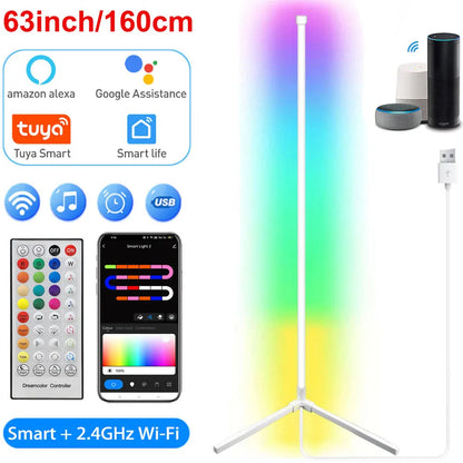 160cm RGB Dimmable Smart Corner Floor Lamp – Modern LED Mood Lighting for Bedroom & Living Room