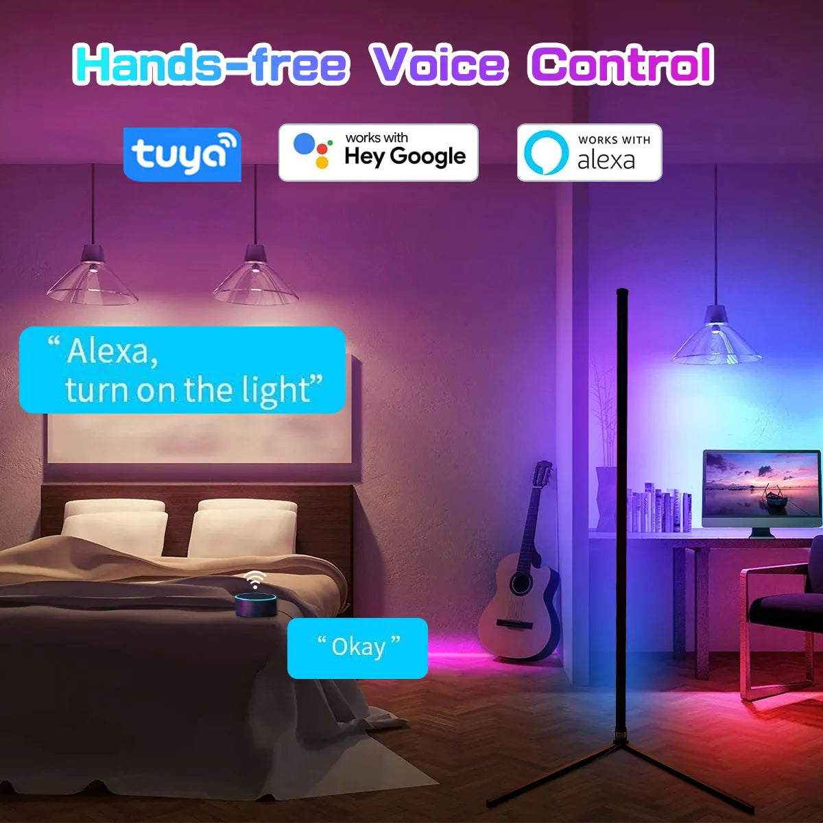 160cm RGB Dimmable Smart Corner Floor Lamp – Modern LED Mood Lighting for Bedroom & Living Room