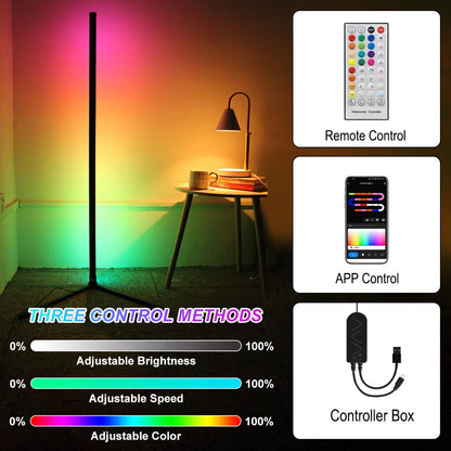 160cm RGB Dimmable Smart Corner Floor Lamp – Modern LED Mood Lighting for Bedroom & Living Room