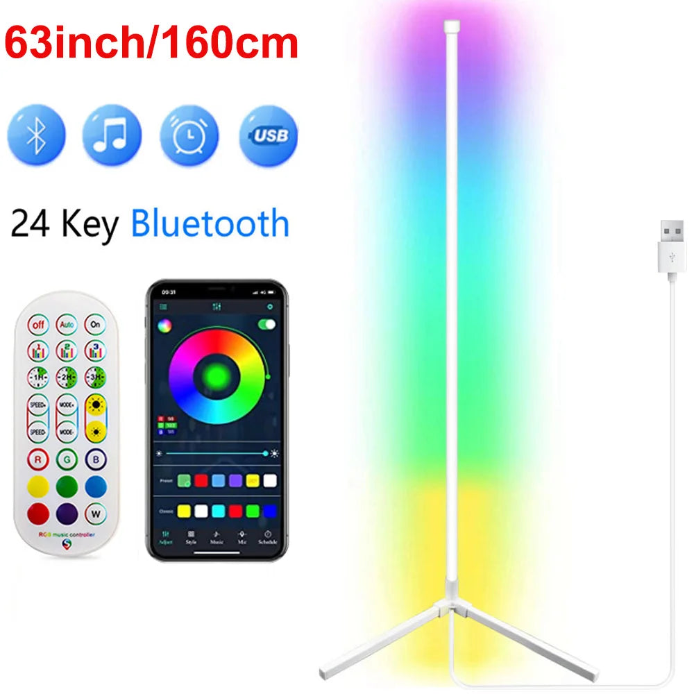 160cm RGB Dimmable Smart Corner Floor Lamp – Modern LED Mood Lighting for Bedroom & Living Room