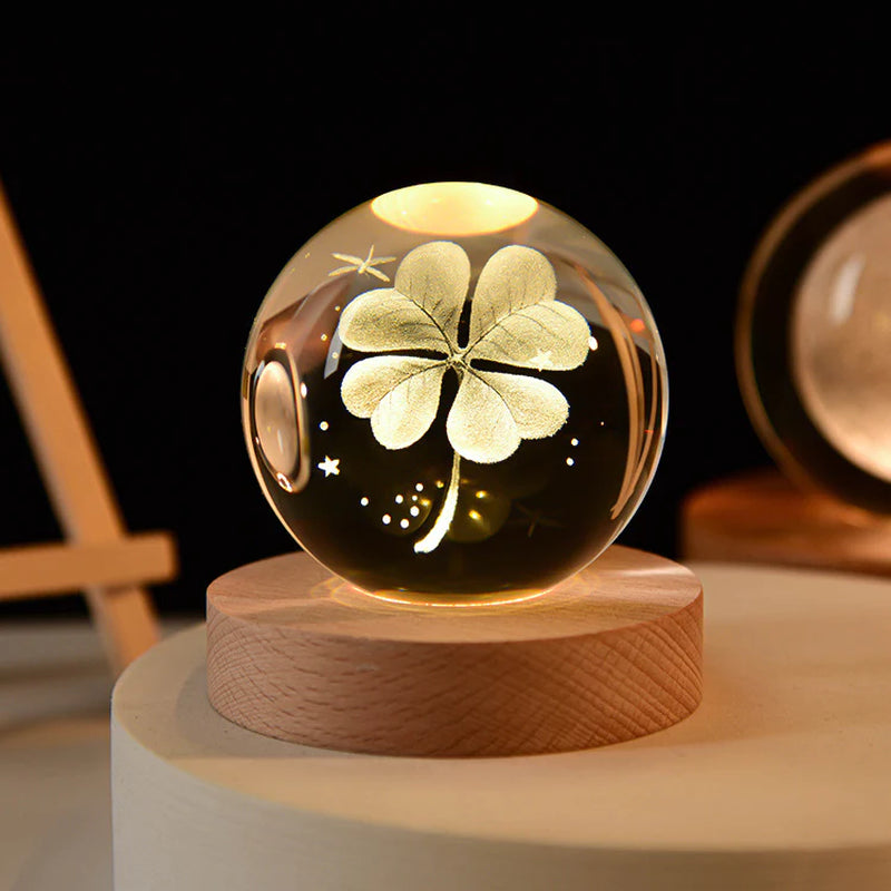 3D Saturn Crystal Ball Night Light with Wooden Base