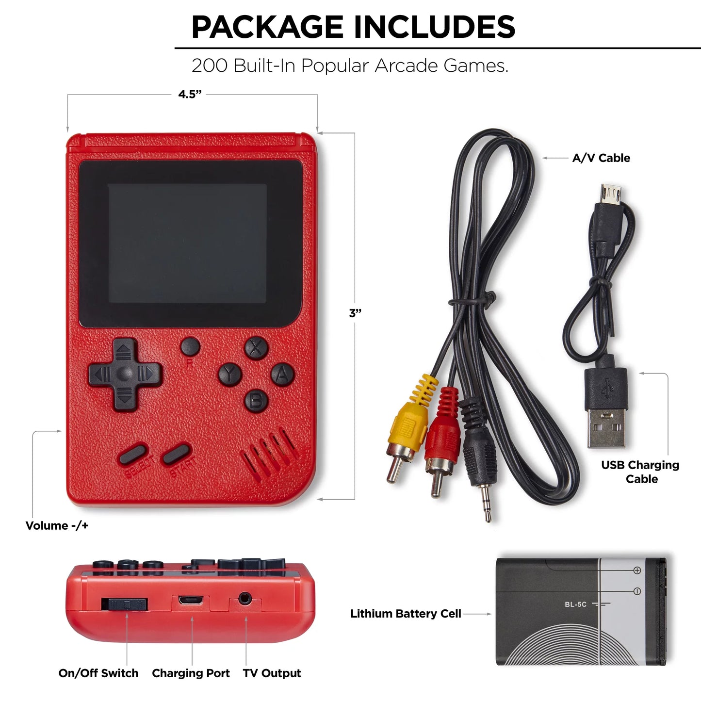 Portable Retro Gaming Console - 200 Classic Arcade Games