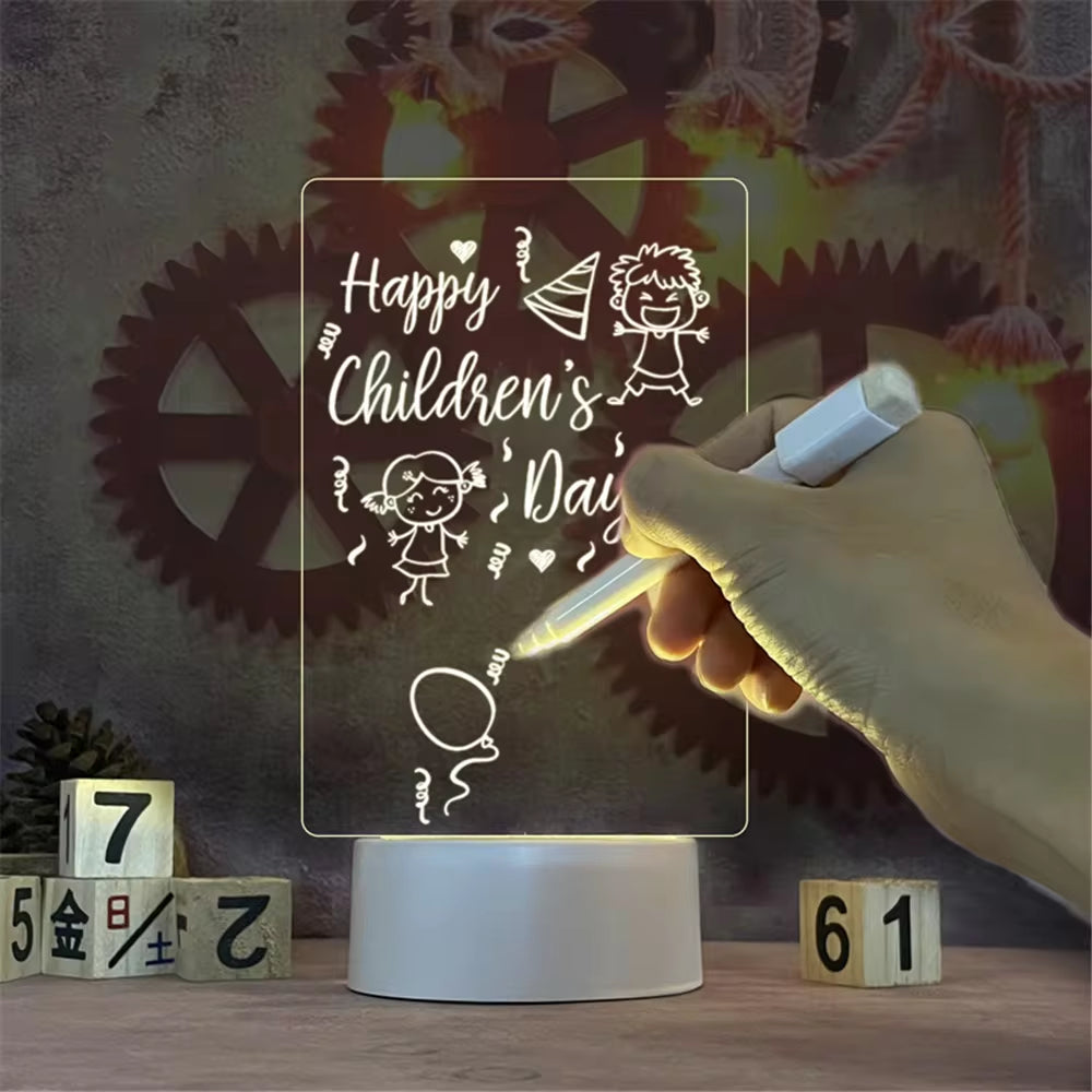 Transparent LED Night Light – USB Acrylic Message Board with Erasable Calendar