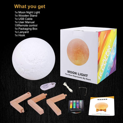 Moon Lamp 9.6" - 16 Colors, Remote & Touch Control, USB Rechargeable